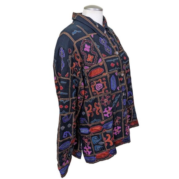 Chicos Design Vintage Patchwork Jacket 3 Womens US XL Black Embroidered Artsy - Picture 2 of 7